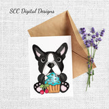 Boston Terrier Loves Cupcakes, Cherry Topped Cupcake, Frosting, Kitchen Utensils, Instant Download, Commercial Use, Clip Art PNG, Digi Scrap, Craft Supplies, Scrapbook Elements