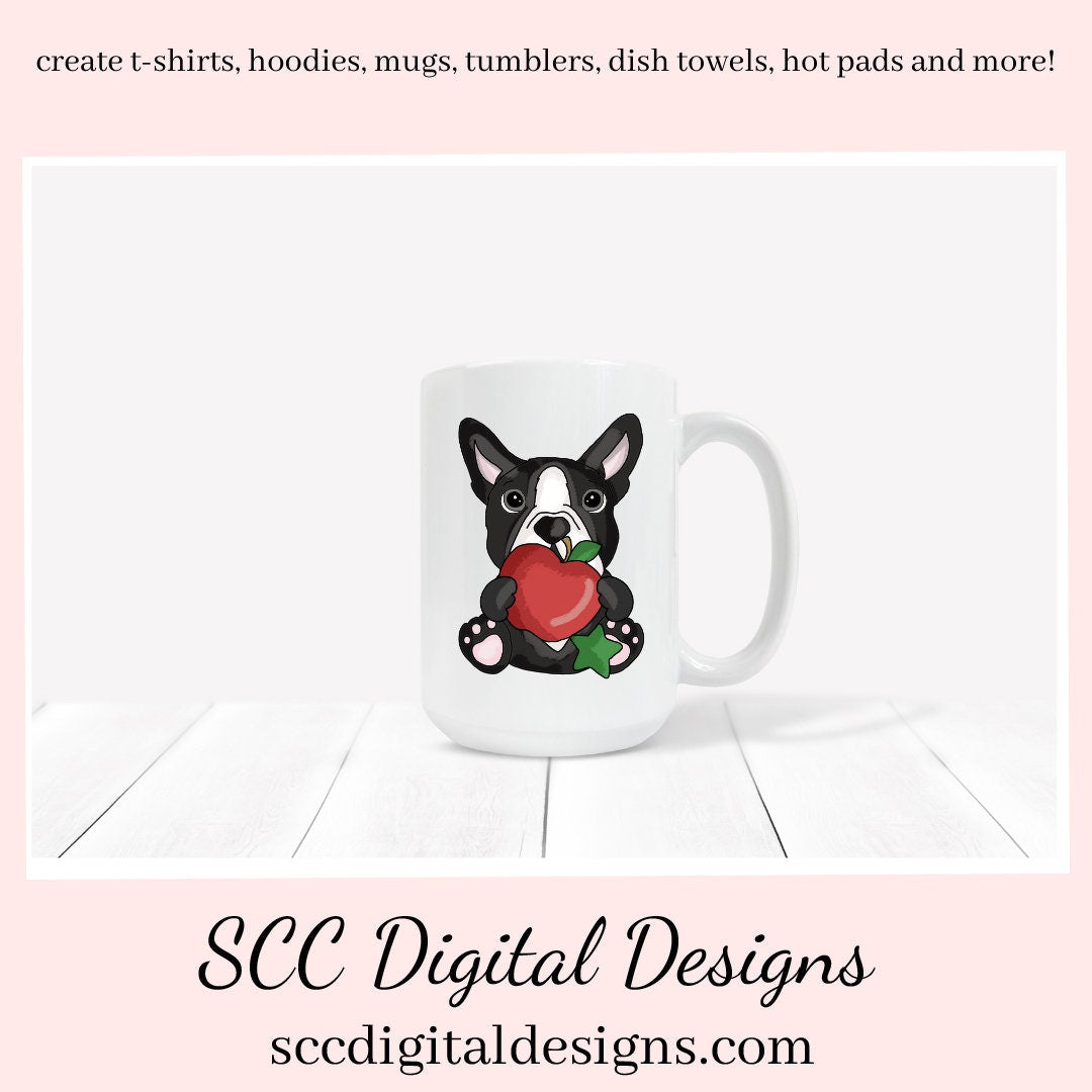 Boston Terrier School Days Clipart, Crayons, Glue, Report Card, Apple, Pencil, Instant Download, Commercial Use, Clip Art PNG, Digi Scrap, Craft Supplies, Scrapbook Elements