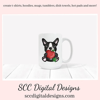 Boston Terrier School Days Clipart, Crayons, Glue, Report Card, Apple, Pencil, Instant Download, Commercial Use, Clip Art PNG, Digi Scrap, Craft Supplies, Scrapbook Elements
