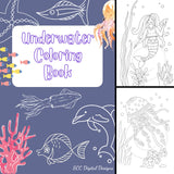 Underwater Sea Life 13 Page Printable Coloring Book, Fish, Mermaid, Turtle, Coral, Castle, Home School & Teacher Resources, Fun and Educational, Print at Home Page Kid Color Pages