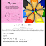 Puppies CYO Printable Ephemera, 6 Page PDF Set Includes - Tags, Envelopes, Journal Page, Bookmarks, Instant Download, Junk Journal Ephemera, Instruction Sheet, Personal & Small Business Use, Great for Junk Journaling, Dog Lover Gifts, Create Hostess Tags