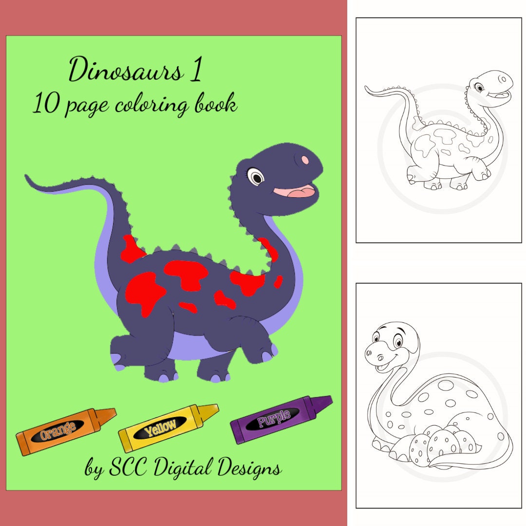 Dinosaurs Printable Coloring Book, 10 Pages Plus Cover Page, Prehistoric Animals, Home School & Teacher Resources, Fun and Educational, Print at Home Page Kid Color Pages, Instant Download, Personal Use, Exclusive Design