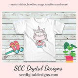 Sweet Unicorn Loves Cupcakes Clipart, Unicorn, Frosted Cupcake, Party Printables, Instant Download, Commercial Use, Clip Art PNG, Digi Scrap
