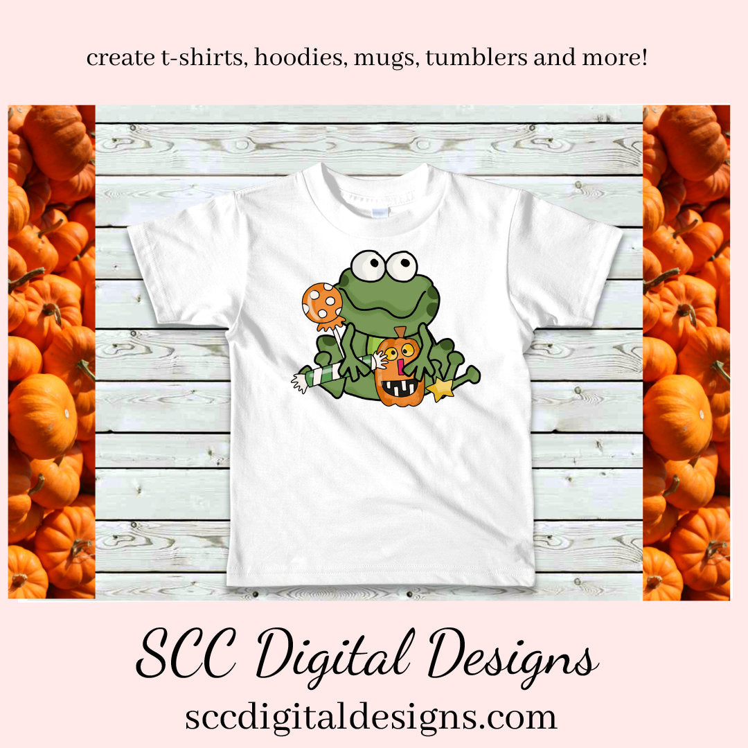 Fat Frogs Love Halloween, Frog, Spooky Pumpkins, Candies, Potions, Witch Hat, Instant Download, Commercial Use, Clip Art PNG, Digi Scrap