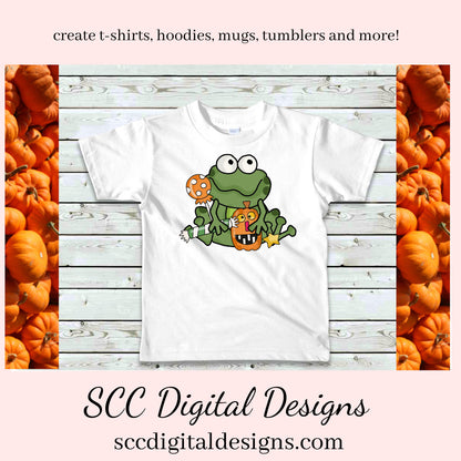 Fat Frogs Love Halloween, Frog, Spooky Pumpkins, Candies, Potions, Witch Hat, Instant Download, Commercial Use, Clip Art PNG, Digi Scrap