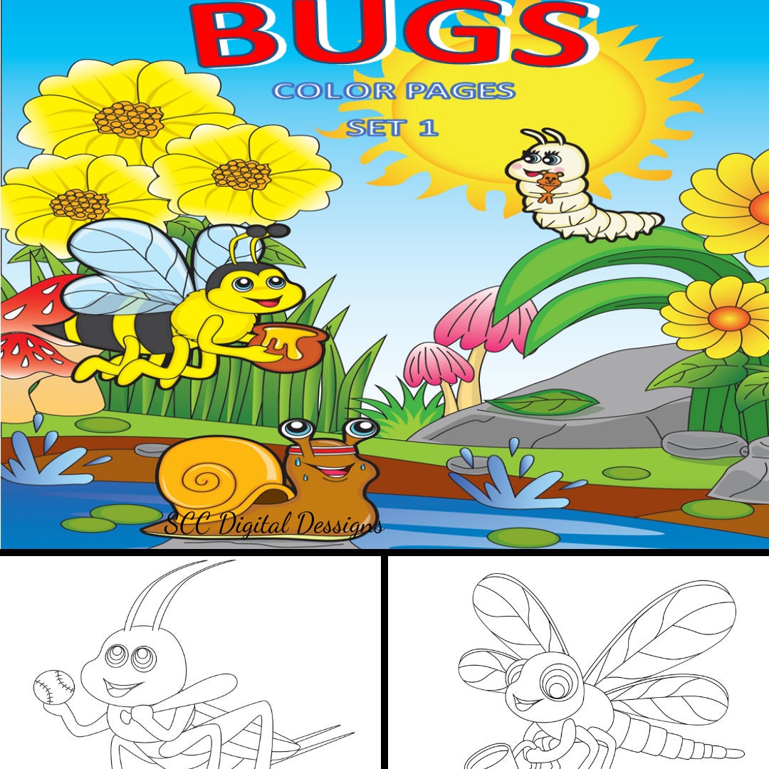 Bugs 1 Printable Coloring Book, 10 Pages Plus Cover Page, Dragonfly, Grasshopper, Home School & Teacher Resources, Fun and Educational, Print at Home Page Kid Color Pages, Instant Download, Personal Use, Exclusive Design