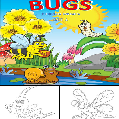 Bugs 1 Printable Coloring Book, 10 Pages Plus Cover Page, Dragonfly, Grasshopper, Home School & Teacher Resources, Fun and Educational, Print at Home Page Kid Color Pages, Instant Download, Personal Use, Exclusive Design