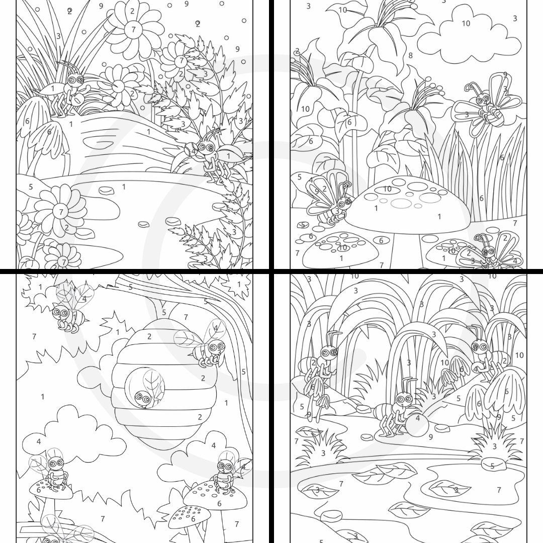 Color by Number Bugs (1) Printable Coloring Book, 11 Pages, Lady Bug, Beatle, Mosquito, Home School & Teacher Resources, Fun and Educational, Print at Home Page Kid Color Pages, Instant Download, Personal Use, Exclusive Design