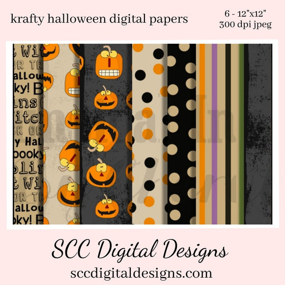 Krafty Halloween Digital Papers, Spooky Pumpkin's, Polka Dots, 8-12