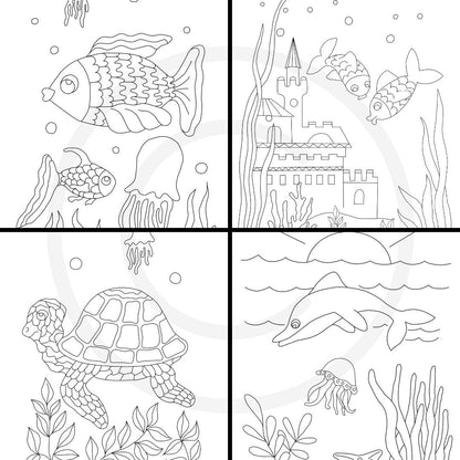 Sea Life 13 Page Printable Coloring Book, Fish, Mermaid, Turtle, Coral, Castle, Home School & Teacher Resources, Fun and Educational, Print at Home Page Kid Color Pages
