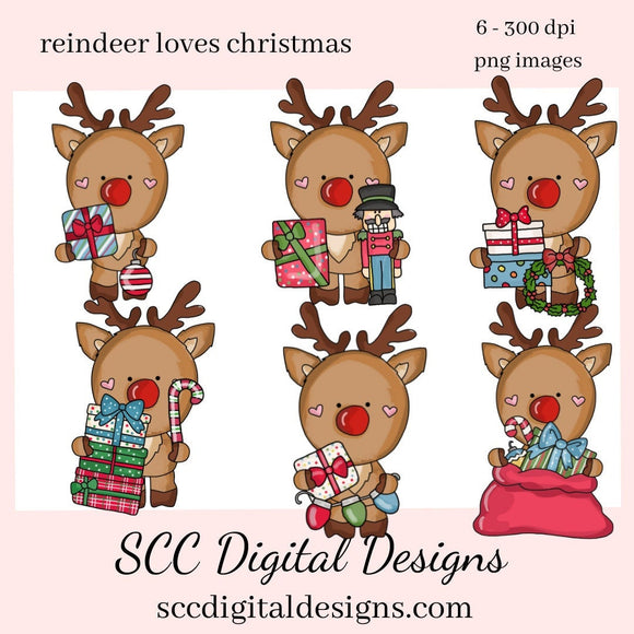 Reindeer Loves Christmas Clipart, Xmas Presents, Ornaments, Nut Cracker, Candy Cane, Wreath, Instant Download, Commercial Use, Clip Art PNG Set, Craft Supplies, Scrapbook Elements, Teacher Resources, Exclusive Clipart Set  Our clipart files come to you as 300 dpi PNG images.   