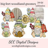 Big Feet Woodland Gnome Sublimation Clipart, Gnomes, Frogs, Mushrooms, Flowers, Instant Download, Commercial Use, Clip Art PNG, Digi Scrap, Craft Supplies, Scrapbook Elements  Create Printables, Use in your Scrapbooking, Create T-Shirts, Hoodies, Mugs, Tumblers & More!     Our clipart files come to you as 300 dpi PNG images.