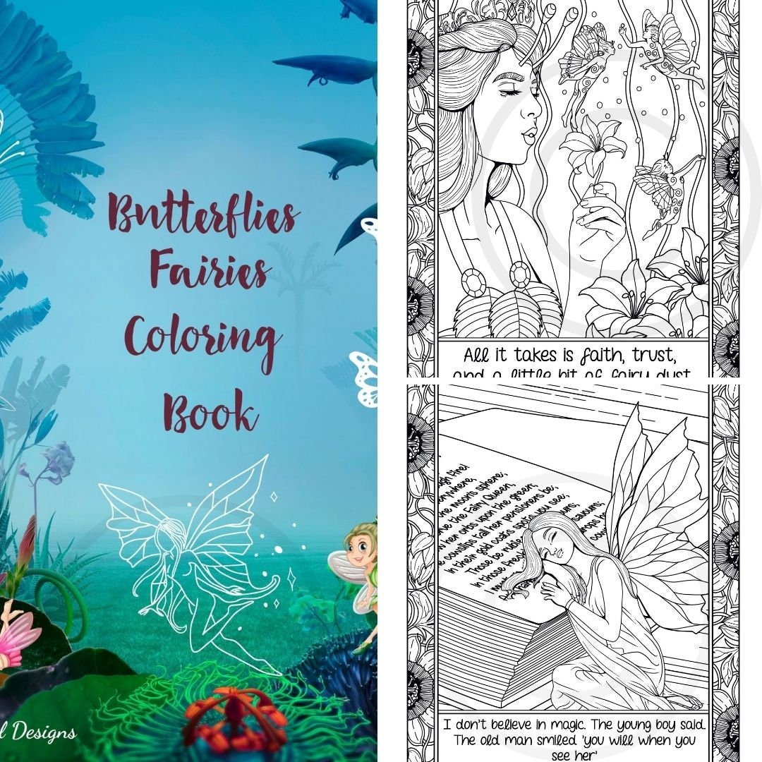 Butterfly Fairies Adult Printable Coloring Book, 16 Art Colouring Pages, Fantasy and Nature Fairy, Instant Download, Personal Use, Women's Coloring Book Gift, Winged Women  This beautiful illustrated set is the perfect activity for both adults and teens. Give your favorite fantasy lover a fairy party. 