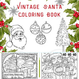 Vintage Santa's 1 Printable Coloring Book, Christmas Trees, Xmas Scenes, Reindeer, Presents, Holiday Party, Instant Download, Personal Use