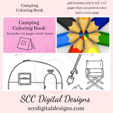 Camping 16 Page Printable Coloring Pages, Ten, Lantern, Wildlife, Camper, Bike, Cabin, Map, Flashlight & More! Home School & Teacher Resources, Fun Educational, Instant Download, Exclusive Coloring Book Design