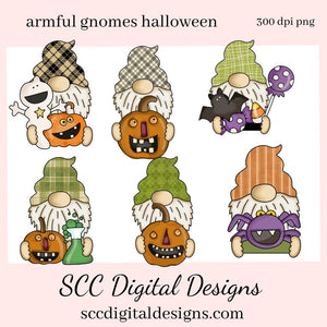 Armful of Gnomes Clipart, Spooky Pumpkins, Bat, Candy, Ghost, Spider, T-Shirt Design, Instant Download, Commercial Use, Clip Art PNG Set, DIY Party Printables, T-Shirt & Hoodie Design, Teacher Resources, Craft Supplies, Scrapbook Elements, Personal Use