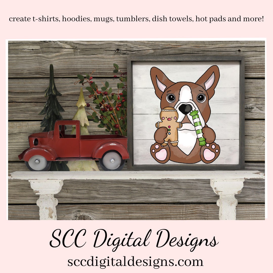 Red & White Boston Terrier Christmas Treats Clipart, Dog Lover Gift, T-Shirt & Hoodie Design, Teacher Resources, Instant Download, Commercial Use, Exclusive Clip Art Set, Craft Supplies, Scrapbook Elements, Personal Use  Our clipart files come to you as 300 dpi PNG images.