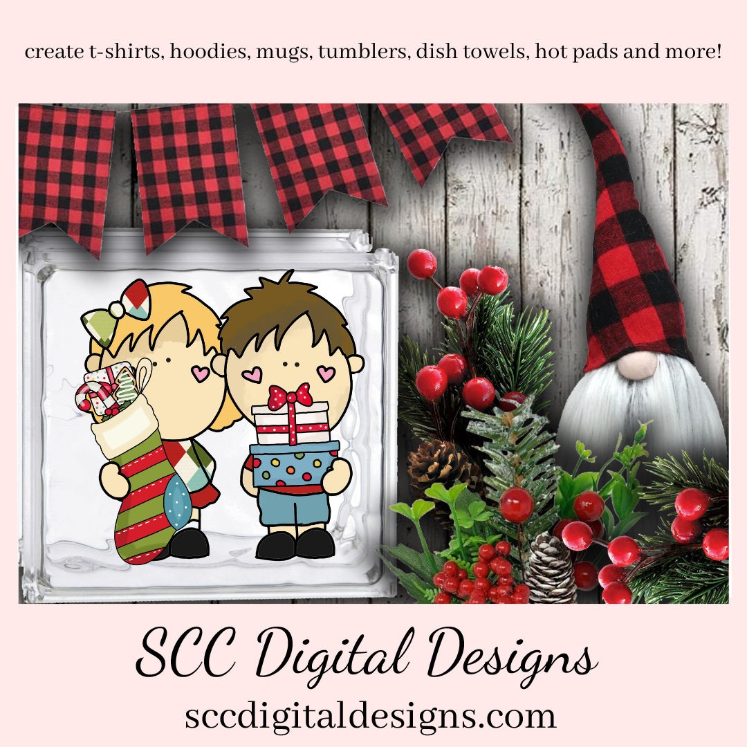 Christmas Kids Clipart, Boys & Girls with Xmas Gifts, Treats, T-Shirt & Hoodie Design, Teacher Resources, Instant Download, Commercial Use, Exclusive Clip Art Set, Craft Supplies, Scrapbook Elements, Personal Use  Our clipart files come to you as 300 dpi PNG images.