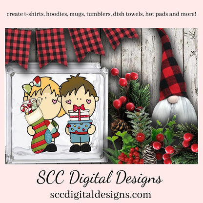 Christmas Kids Clipart, Boys & Girls with Xmas Gifts, Treats, T-Shirt & Hoodie Design, Teacher Resources, Instant Download, Commercial Use, Exclusive Clip Art Set, Craft Supplies, Scrapbook Elements, Personal Use  Our clipart files come to you as 300 dpi PNG images.