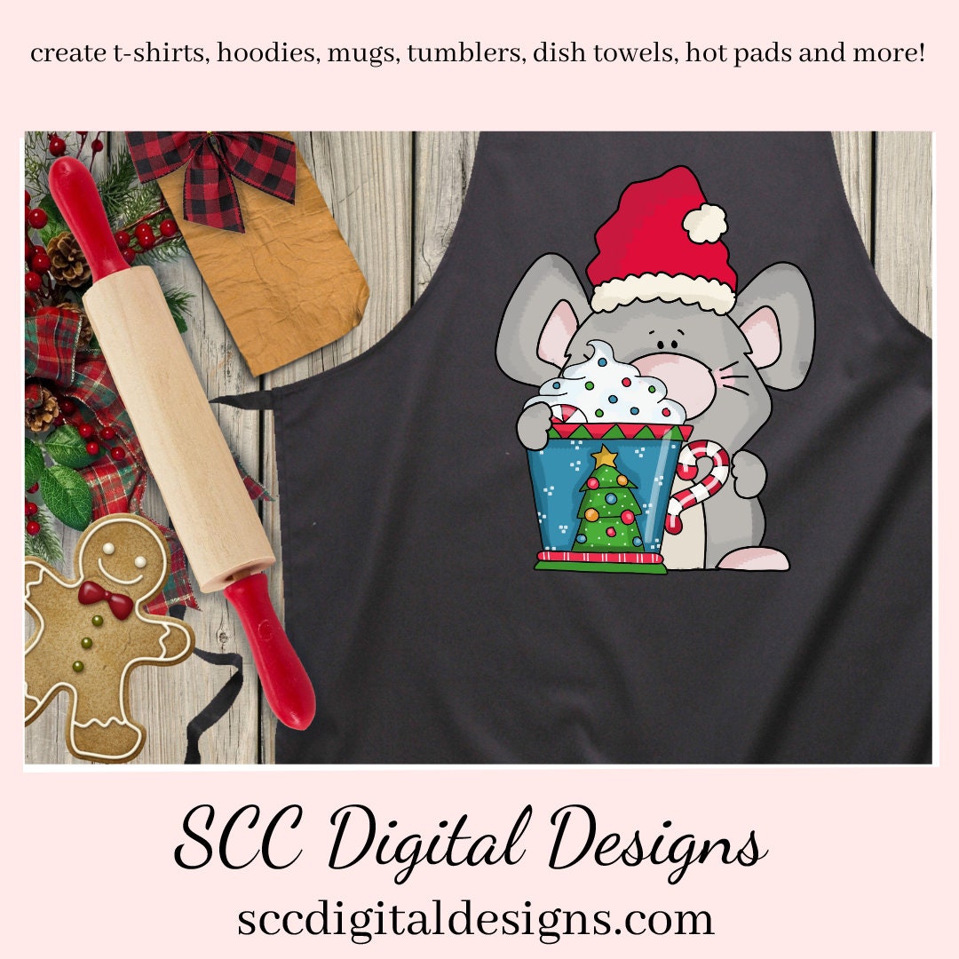 Christmas Mouse Loves Cocoa Clipart, Hot Chocolate Mugs, T-Shirt & Hoodie Design, Teacher Resources, Instant Download, Commercial Use, Exclusive Clip Art Set, Craft Supplies, Scrapbook Elements, Personal Use  Our clipart files come to you as 300 dpi PNG images.   