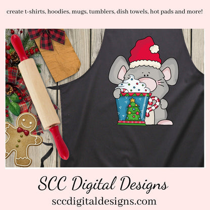 Christmas Mouse Loves Cocoa Clipart, Hot Chocolate Mugs, T-Shirt & Hoodie Design, Teacher Resources, Instant Download, Commercial Use, Exclusive Clip Art Set, Craft Supplies, Scrapbook Elements, Personal Use  Our clipart files come to you as 300 dpi PNG images.   