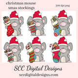 Christmas Mouse Xmas Stockings Clipart, Chunky Mice, Nut Cracker, T-Shirt & Hoodie Design, Teacher Resources, Instant Download, Commercial Use, Exclusive Clip Art Set, Craft Supplies, Scrapbook Elements, Personal Use