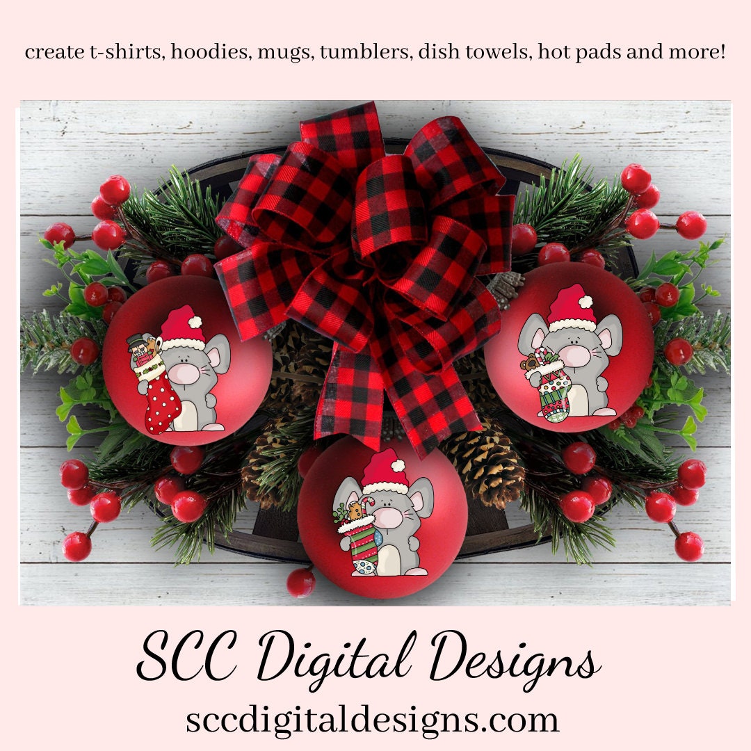 Christmas Mouse Xmas Stockings Clipart, Chunky Mice, Nut Cracker, T-Shirt & Hoodie Design, Teacher Resources, Instant Download, Commercial Use, Exclusive Clip Art Set, Craft Supplies, Scrapbook Elements, Personal Use