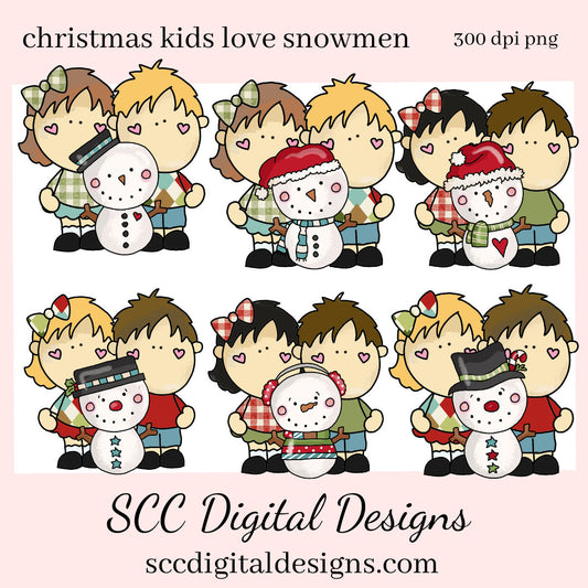 Christmas Kids Love Snowmen Clipart, Boys, Girls, Snowman, DIY Xmas Printables, T-Shirt & Hoodie Design, Teacher Resources, Instant Download, Commercial Use, Exclusive Clip Art Set, Craft Supplies, Scrapbook Elements, Personal Use