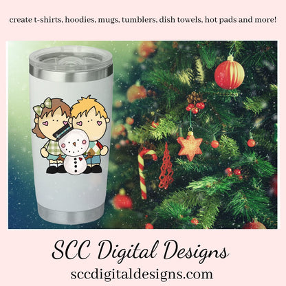 Christmas Kids Love Snowmen Clipart, Boys, Girls, Snowman, DIY Xmas Printables, T-Shirt & Hoodie Design, Teacher Resources, Instant Download, Commercial Use, Exclusive Clip Art Set, Craft Supplies, Scrapbook Elements, Personal Use