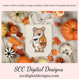 Chubby Bear Loves Halloween Clipart, Whimsical Bear, Ghost, Pumpkins, Candy, Spiders, DIY Home Decor, Instant Download, Commercial Use, Clip Art Set PNG, DIY Party Printables, T-Shirt & Hoodie Design, Craft Supplies, Scrapbook Elements, Personal Use