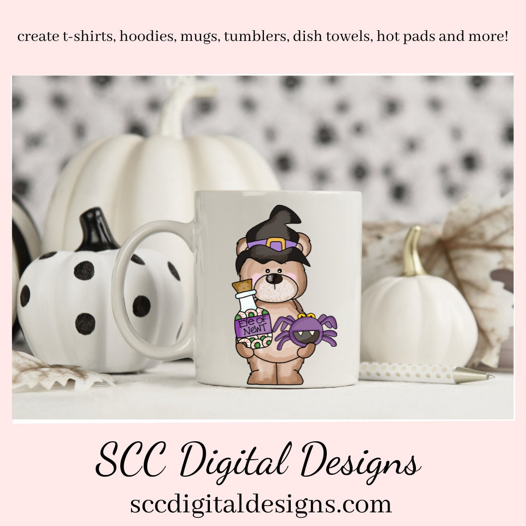 Chubby Bear Loves Halloween Clipart, Whimsical Bear, Ghost, Pumpkins, Candy, Spiders, DIY Home Decor, Instant Download, Commercial Use, Clip Art Set PNG, DIY Party Printables, T-Shirt & Hoodie Design, Craft Supplies, Scrapbook Elements, Personal Use