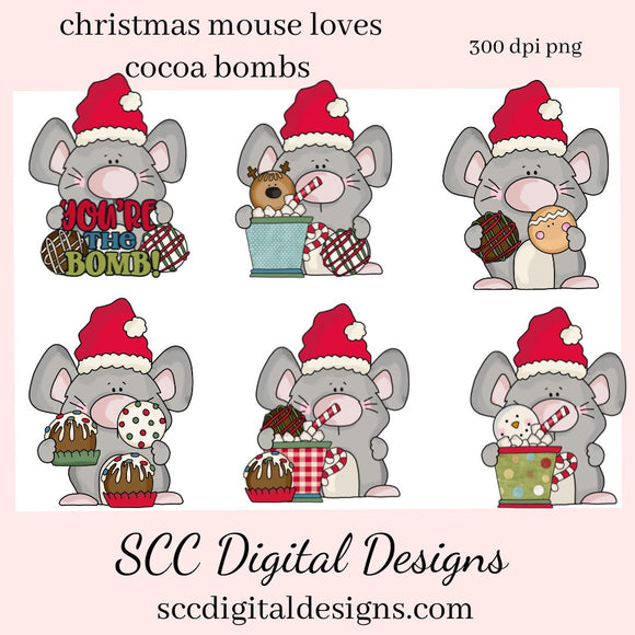Christmas Mouse Loves Cocoa Bombs Clipart, Hot Chocolate Mugs, Mice, Snowman, DIY Xmas Printables, T-Shirt & Hoodie Design, Teacher Resources, Instant Download, Commercial Use, Exclusive Clip Art Set, Craft Supplies, Scrapbook Elements, Personal Use