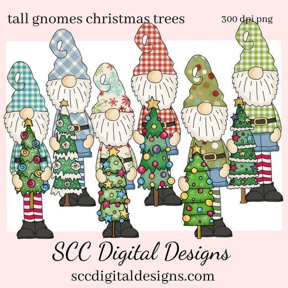 Tall Gnomes Christmas Trees Clipart, Whimsical Xmas Tree, DIY Xmas Printables, T-Shirt & Hoodie Design, Teacher Resources, Instant Download, Commercial Use, Exclusive Clip Art Set, Craft Supplies, Scrapbook Elements, Personal Use