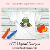 Fat Frogs Love School Clipart, Crayons, Glue, Report Card, T-Shirt & Hoodie Design, Teacher Resources, Instant Download, Commercial Use, Exclusive Clip Art Set, Craft Supplies, Scrapbook Elements, Personal Use