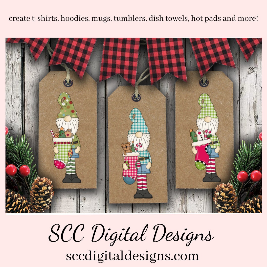 Tall Gnomes Christmas Stockings Clipart, Santa, Snowman, Reindeer, Xmas Candy, Cookies, Mouse, Mice, DIY Xmas Printables, T-Shirt & Hoodie Design, Teacher Resources, Instant Download, Commercial Use, Exclusive Clip Art Set, Craft Supplies, Scrapbook Elements, Personal Use