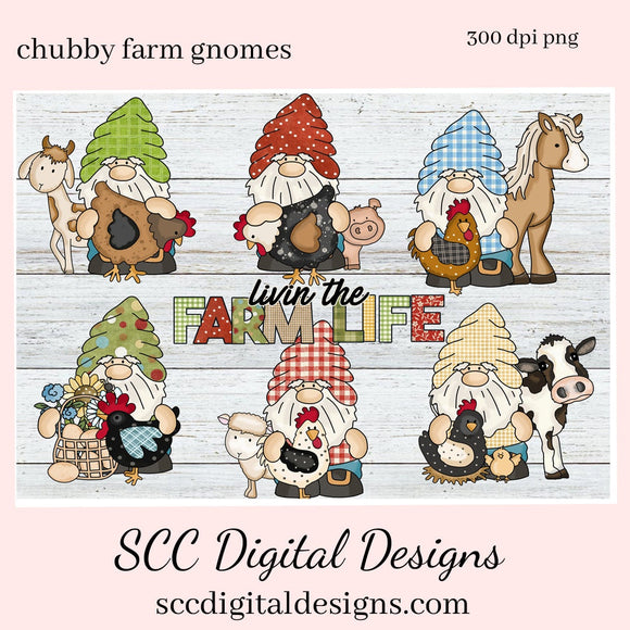 Chubby Farm Gnomes Clipart, Chickens, Horse, Cow, Pig, Goat, Sheep, Word Art, Sunflowers, Instant Download, Commercial Use, Clip Art PNG, Craft Supplies, Scrapbook Elements, Create Animal Lover Gifts  Create Printables, Use in your Scrapbooking, Create T-Shirts, Hoodies, Mugs, Tumblers & More!     Our clipart files come to you as 300 dpi PNG images.