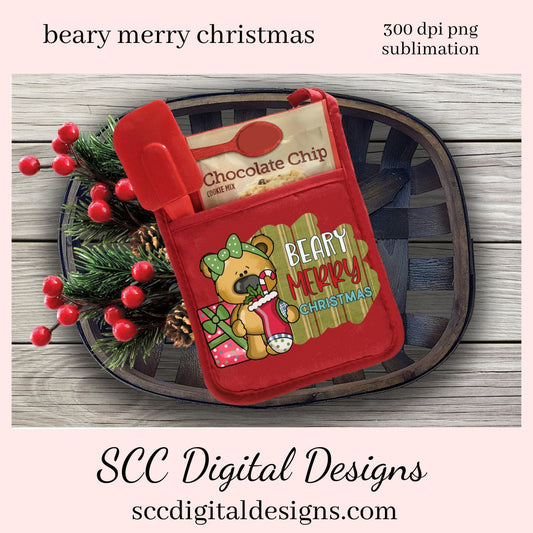 Beary Merry Christmas Sublimation Clipart, Whimsical Bear, Xmas Presents, Christmas Stocking, DIY Home Decor, Instant Download, Commercial Use, Clip Art Set PNG, DIY Party Printables, T-Shirt & Hoodie Design, Craft Supplies, Scrapbook Elements, Personal Use