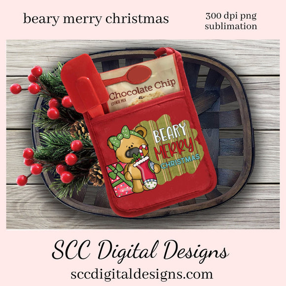 Beary Merry Christmas Sublimation Clipart, Whimsical Bear, Xmas Presents, Christmas Stocking, DIY Home Decor, Instant Download, Commercial Use, Clip Art Set PNG, DIY Party Printables, T-Shirt & Hoodie Design, Craft Supplies, Scrapbook Elements, Personal Use
