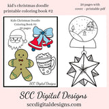 Christmas Doodle (2) Kids Printable Coloring Book, Reindeer, Stocking, Santa, Gingerbread, Home School & Teacher Resources, Fun and Educational, Print at Home Page Kids Color Pages, Instant Download, Personal Use, Exclusive Design