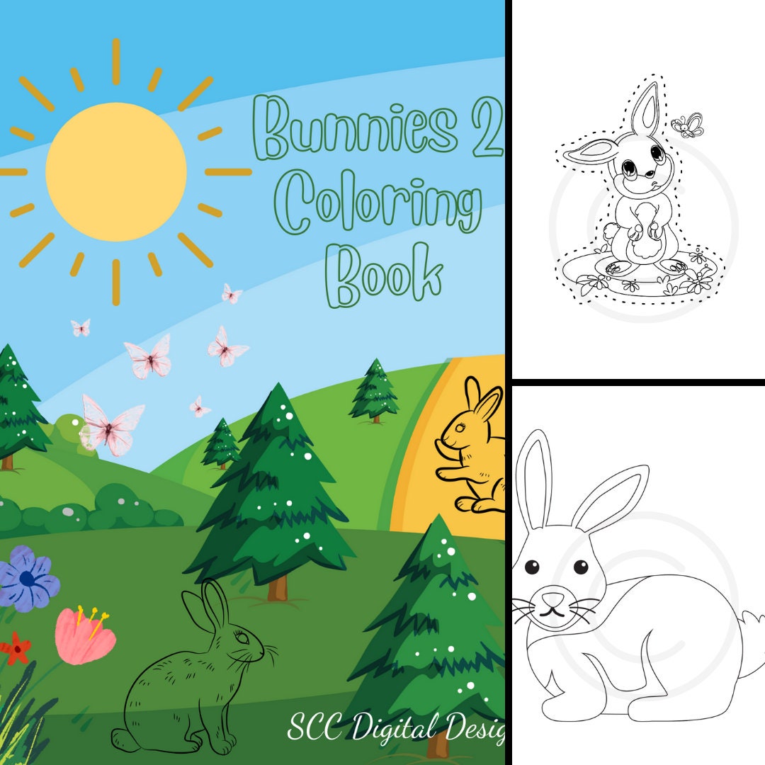 Bunnies 2 Kids Printable Coloring Book, 11 Pages, Bunny Color Your Own, Home School & Teacher Resources, Fun and Educational, Print at Home Page Kid Color Pages, Exclusive Coloring Book Design, Instant Download 