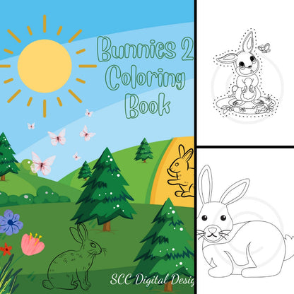 Bunnies 2 Kids Printable Coloring Book, 11 Pages, Bunny Color Your Own, Home School & Teacher Resources, Fun and Educational, Print at Home Page Kid Color Pages, Exclusive Coloring Book Design, Instant Download 