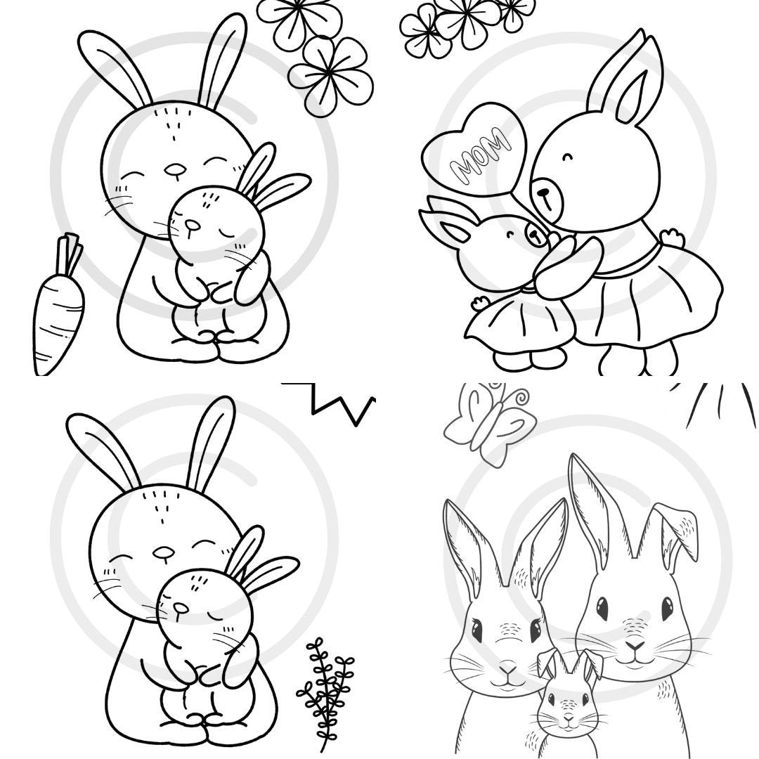 Bunny Families Kid's Printable Coloring Book, Mom, Daddy and Baby Bunnies, Home School & Teacher Resources, Fun and Educational, Print at Home Page Kid Color Pages, Exclusive Coloring Book, Instant Download, Personal Use