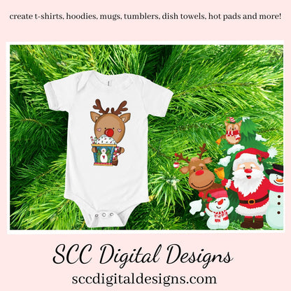 Reindeer Christmas Cocoa Clipart, Hot Chocolate Cups, Marshmallows, Santa, Create Kids T-Shirts Instant Download, Commercial Use, Clip Art PNG Set, Craft Supplies, Scrapbook Elements, Teacher Resources, Exclusive Clipart Set  Our clipart files come to you as 300 dpi PNG images.