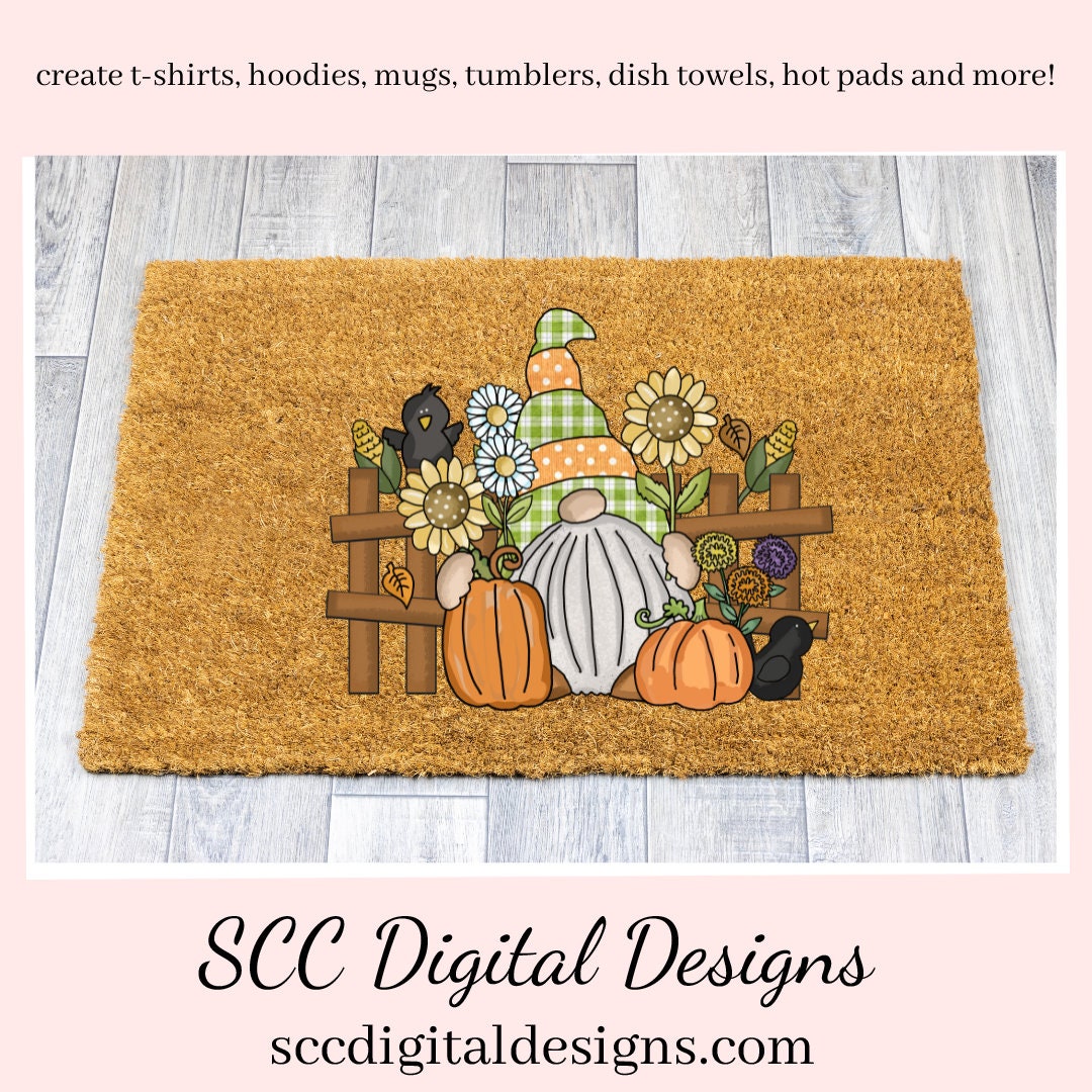 Fall Scene Gnome Clipart, Pumpkins, Black Bird, Sunflowers, DIY T-Shirts, Mugs, Welcome Mats, Instant Download, Commercial Use, Clip Art Set PNG, DIY Party Printables, T-Shirt & Hoodie Design, Craft Supplies, Scrapbook Elements, Personal Use  Our clipart files come to you as 300 dpi PNG images.   