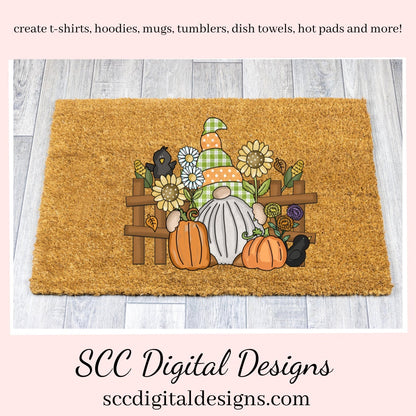 Fall Scene Gnome Clipart, Pumpkins, Black Bird, Sunflowers, DIY T-Shirts, Mugs, Welcome Mats, Instant Download, Commercial Use, Clip Art Set PNG, DIY Party Printables, T-Shirt & Hoodie Design, Craft Supplies, Scrapbook Elements, Personal Use  Our clipart files come to you as 300 dpi PNG images.   