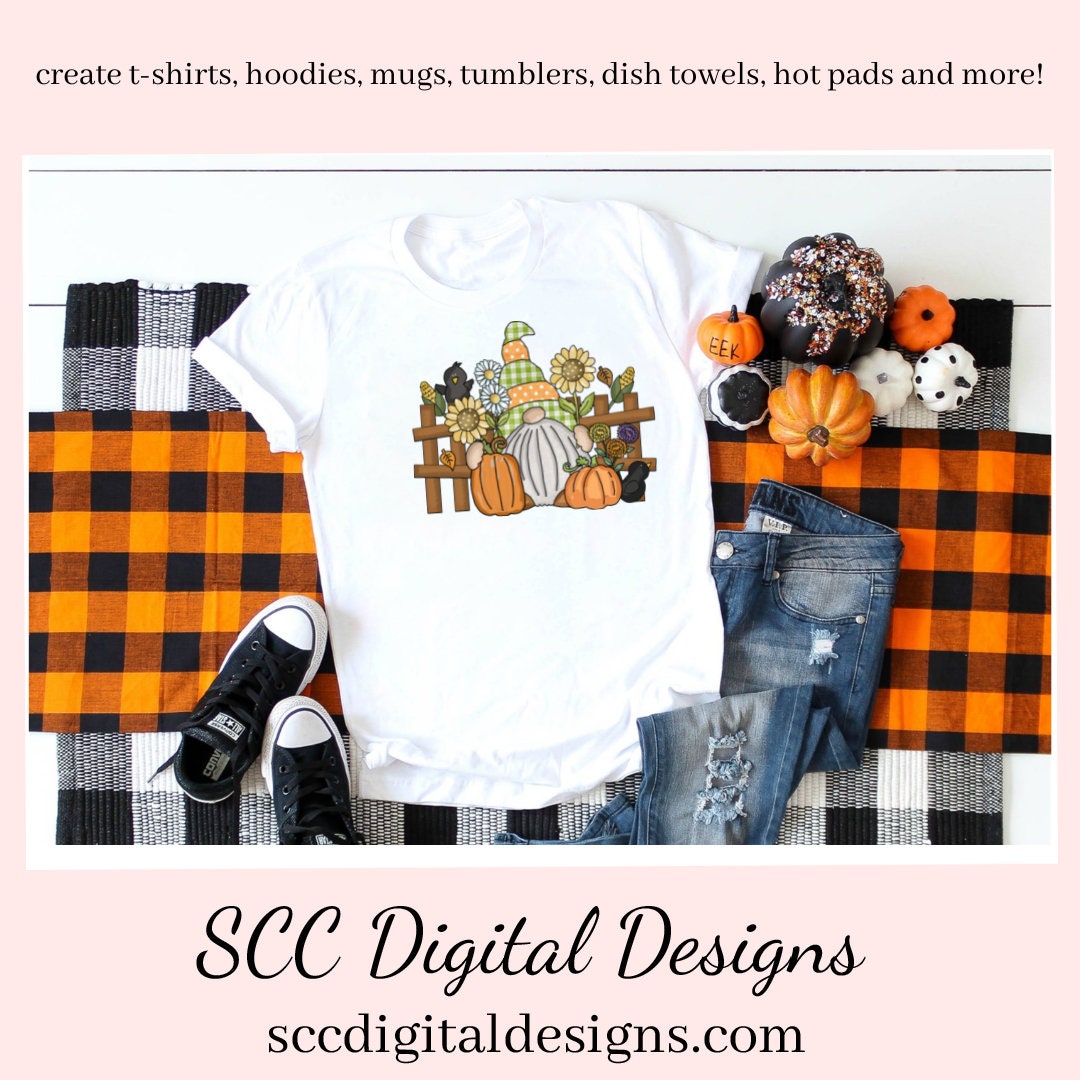 Fall Scene Gnome Clipart, Pumpkins, Black Bird, Sunflowers, DIY T-Shirts, Mugs, Welcome Mats, Instant Download, Commercial Use, Clip Art Set PNG, DIY Party Printables, T-Shirt & Hoodie Design, Craft Supplies, Scrapbook Elements, Personal Use  Our clipart files come to you as 300 dpi PNG images.   
