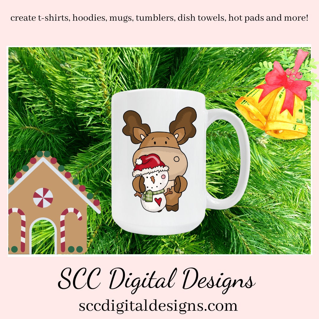 Moose Loves Snowmen Clipart, DIY Party Printables, T-Shirt & Hoodie Design, Teacher Resources, Instant Download, Commercial Use, Exclusive Clip Art Set, Craft Supplies, Scrapbook Elements, Personal Use, Snowman  Our clipart files come to you as 300 dpi PNG images.