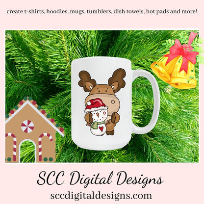 Moose Loves Snowmen Clipart, DIY Party Printables, T-Shirt & Hoodie Design, Teacher Resources, Instant Download, Commercial Use, Exclusive Clip Art Set, Craft Supplies, Scrapbook Elements, Personal Use, Snowman  Our clipart files come to you as 300 dpi PNG images.