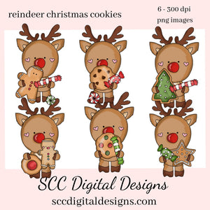 Reindeer Christmas Cookies Clipart, Xmas Treats, DIY Party Printables, T-Shirt & Hoodie Design, Teacher Resources, Instant Download, Commercial Use, Exclusive Clip Art Set, Craft Supplies, Scrapbook Elements, Personal Use  Our clipart comes to you as 300 dpi PNG images.