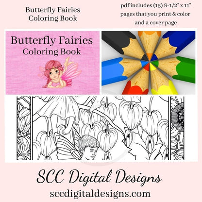 Butterfly Fairies Adult Printable Coloring Book, 16 Art Colouring Pages, Fantasy and Nature Fairy, Instant Download, Personal Use, Women's Coloring Book Gift, Winged Women  This beautiful illustrated set is the perfect activity for both adults and teens. Give your favorite fantasy lover a fairy party. 